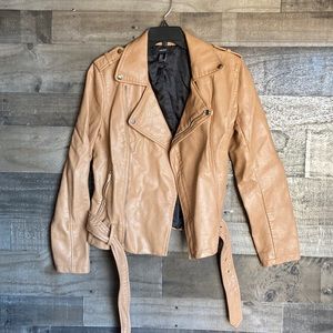 Tan forever 21 Moto faux leather jacket